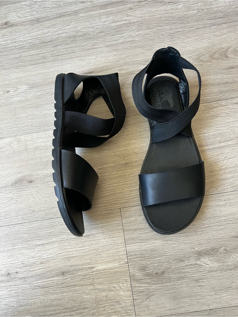 Sorel Ella ll Sandals Black Leather Sz 8